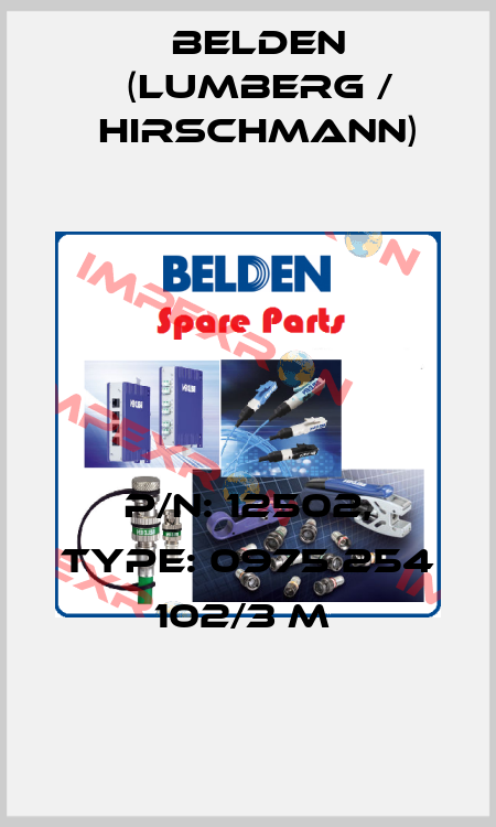P/N: 12502, Type: 0975 254 102/3 M  Belden (Lumberg / Hirschmann)
