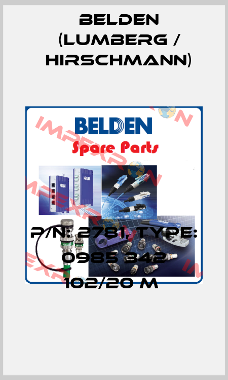 P/N: 2781, Type: 0985 342 102/20 M  Belden (Lumberg / Hirschmann)