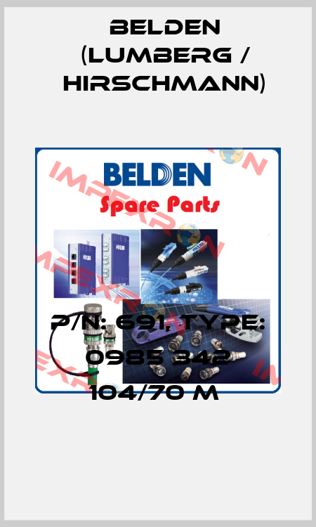 P/N: 691, Type: 0985 342 104/70 M  Belden (Lumberg / Hirschmann)