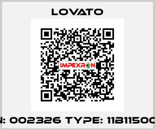 P/N: 002326 Type: 11B11500110 Lovato