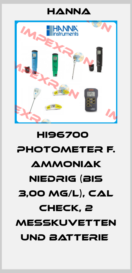 HI96700   PHOTOMETER F. AMMONIAK NIEDRIG (BIS 3,00 MG/L), CAL CHECK, 2 MESSKUVETTEN UND BATTERIE  Hanna