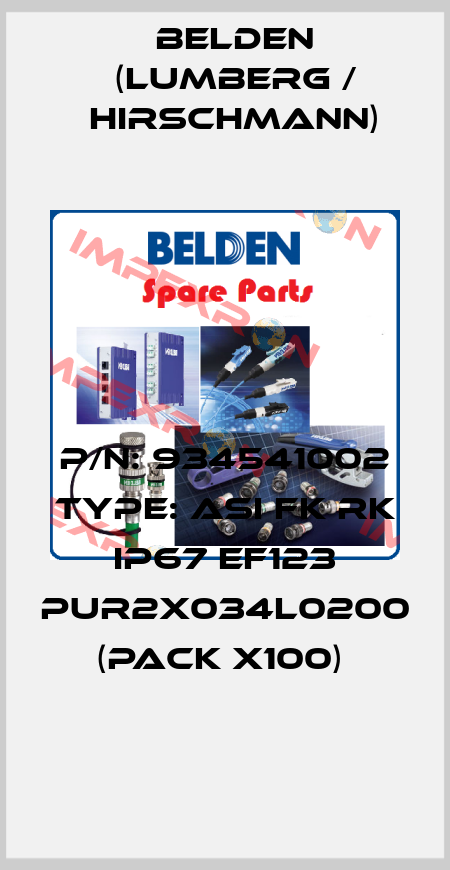 P/N: 934541002 Type: ASI FK RK IP67 EF123 PUR2x034L0200 (pack x100)  Belden (Lumberg / Hirschmann)