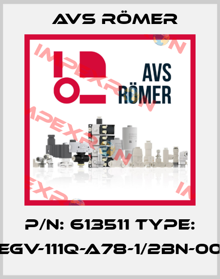 p/n: 613511 type: EGV-111Q-A78-1/2BN-00 Avs Römer