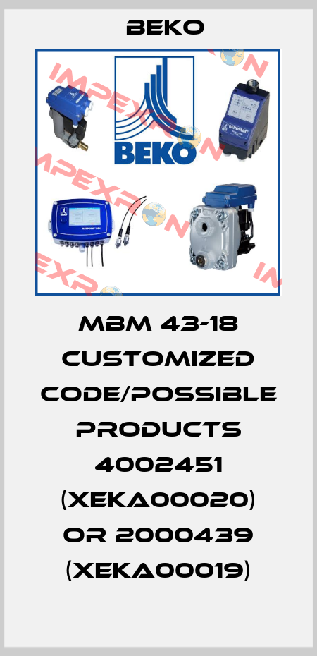 MBM 43-18 customized code/possible products 4002451 (XEKA00020) or 2000439 (XEKA00019) Beko