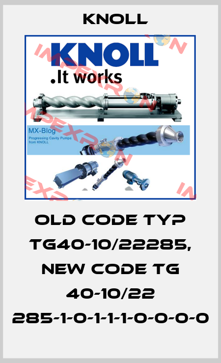 old code TYP TG40-10/22285, new code TG 40-10/22 285-1-0-1-1-1-0-0-0-0 KNOLL