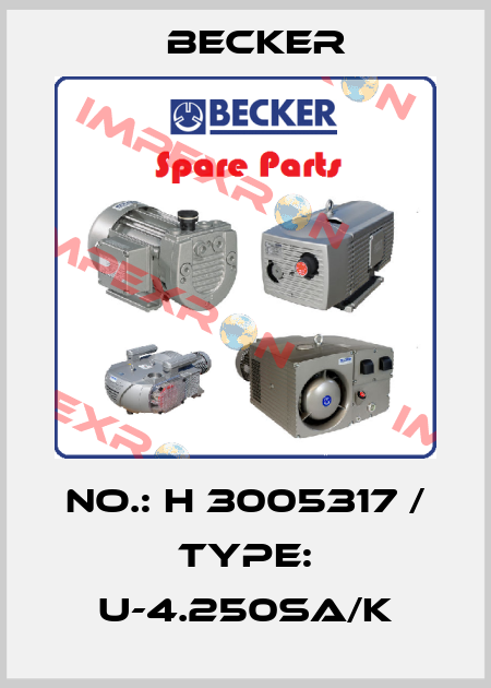 NO.: H 3005317 / TYPE: U-4.250SA/K Becker