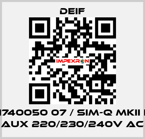 2961740050 07 / SIM-Q MKII LF, V aux 220/230/240V AC Deif