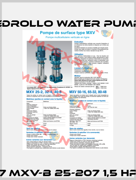 MXVB27 MXV-B 25-207 1,5 HP - 1,1 kW  Pedrollo Water Pumps