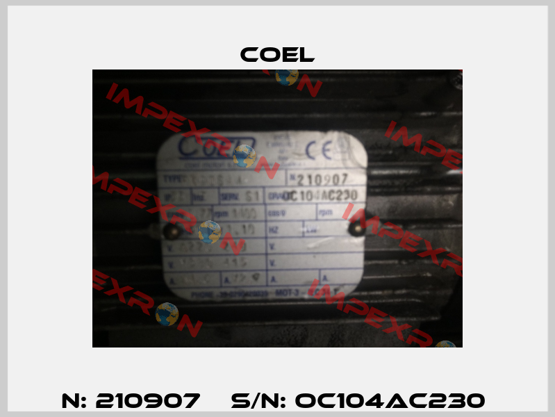 N: 210907    S/N: OC104AC230  Coel
