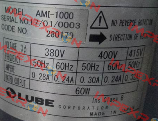 Model:AMI-1000  S/N:17/01/0003 oem Lube