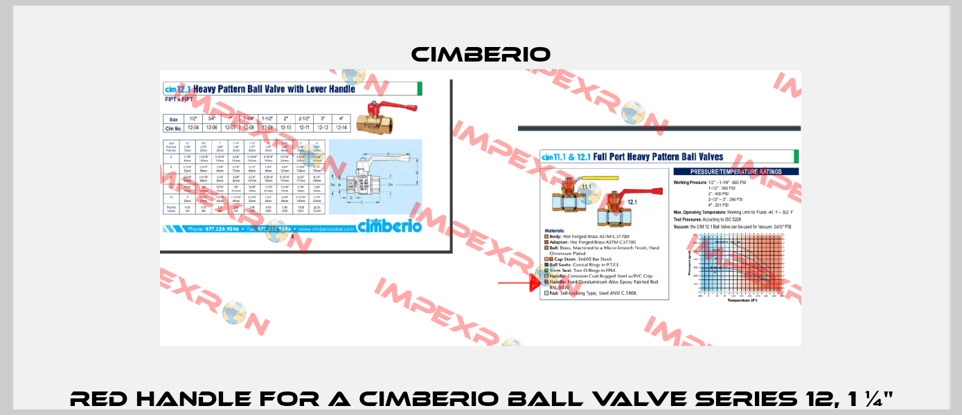 red handle for a Cimberio ball valve series 12, 1 ¼" Cimberio