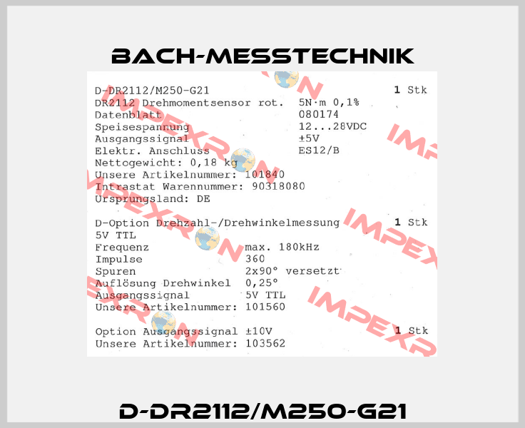 D-DR2112/M250-G21 Bach-messtechnik