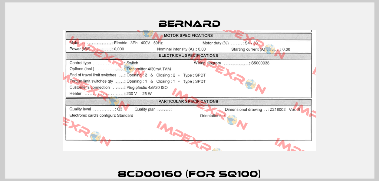 8CD00160 (for SQ100) Bernard