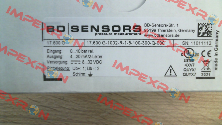 17.600G-1002-R-1-5-100-300-Q-000 Bd Sensors