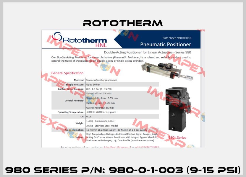 980 Series P/N: 980-0-1-003 (9-15 Psi) Rototherm
