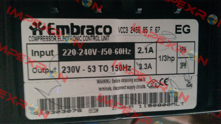 VCC3 2456 85 F 67 Embraco