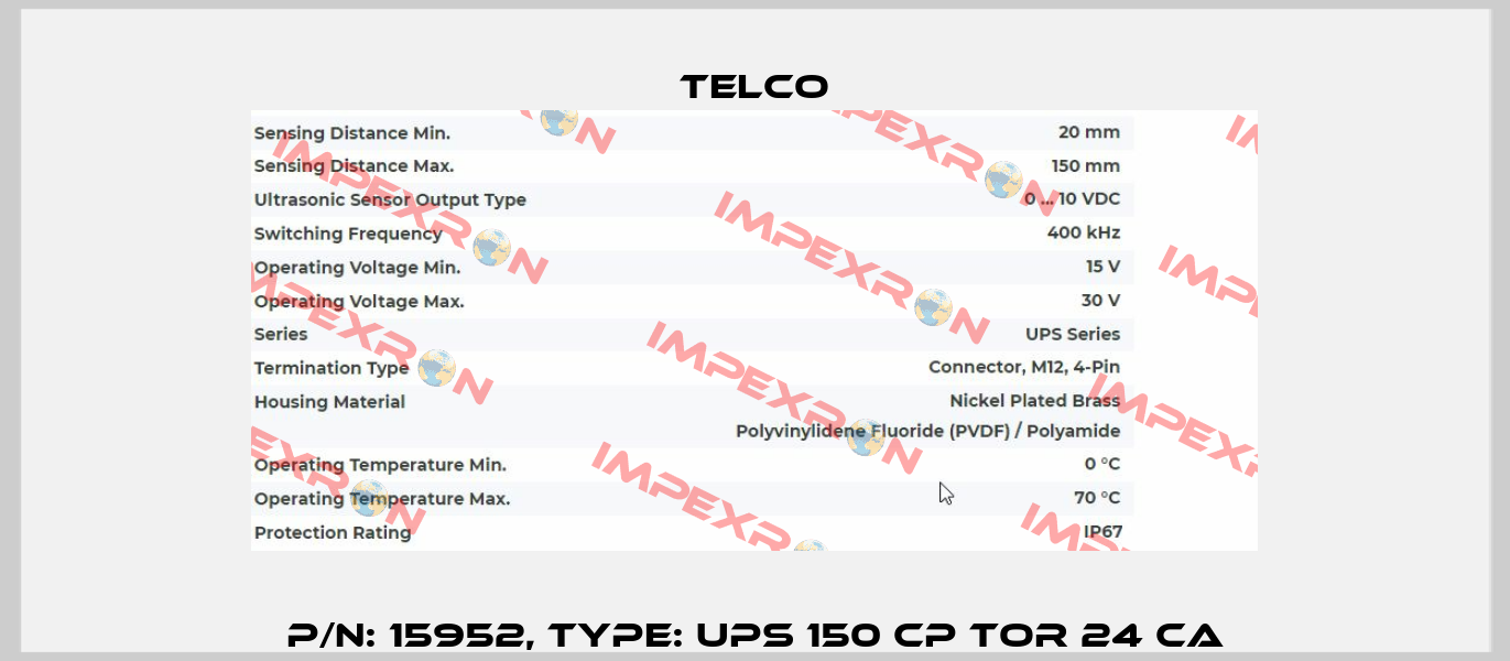 P/N: 15952, Type: UPS 150 CP TOR 24 CA Telco